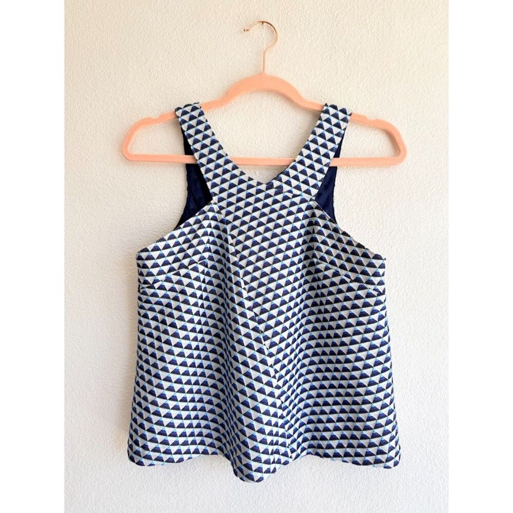 HD in Paris Cutaway Halter Swing Crop Top in Blue Geometric Tile Brocade size 4